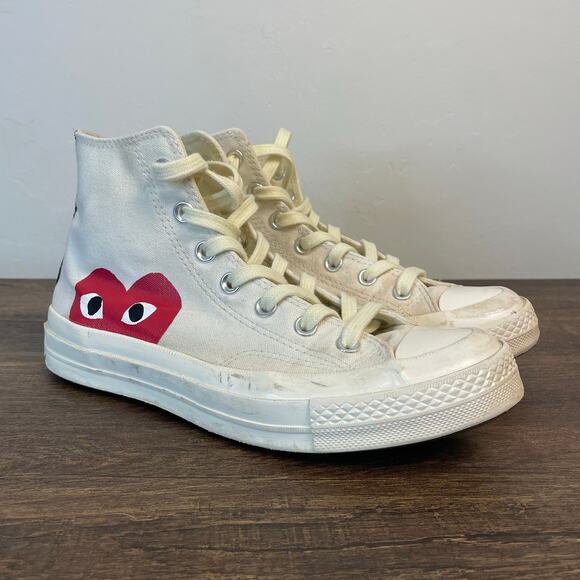 CDG Play Converse Chuck Taylor High Top White Red Heart Men's 6 Women's 8 - Picture 1 of 11